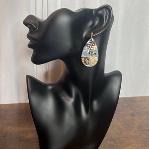 Handcrafted Clay Earrings/18k Gold Plated Tri-Color Blue Black Gold